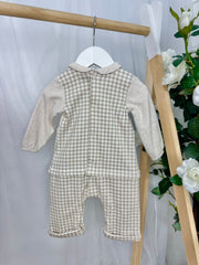 Tutto Piccolo Baby Boy Beige Gingham Dungaree Babygrow (3M-12M)