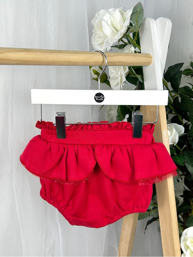 Mintini Baby Girls Red Bow Bloomers Outfit Set (3M - 2Y)