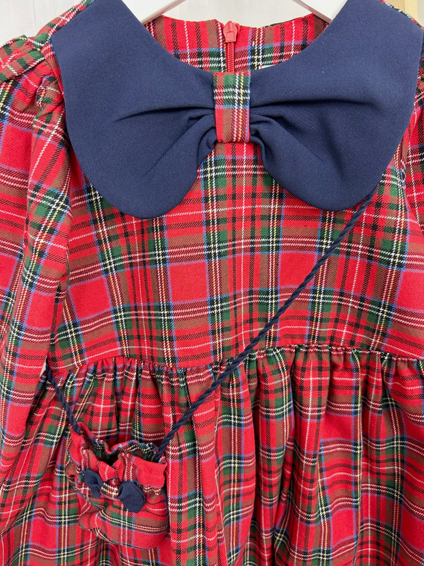 Girls Red Tartan Dress & Handbag Set (9M-4Y)