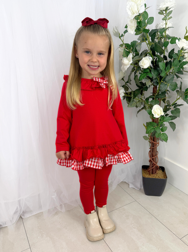 Girls 'Clara' Frill Checked Legging Set (18M - 8Y) - Red