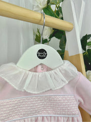 Pex Pink Smocked Velour Babygrow (0M-9M)