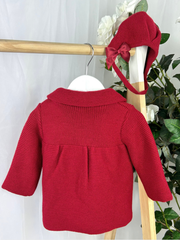 Baby Girls Red Knitted Coat & Hat Set (3M - 3Y)