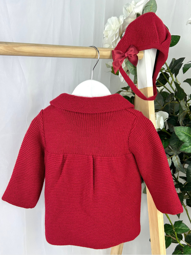 Baby Girls Red Knitted Coat & Hat Set (3M - 3Y)