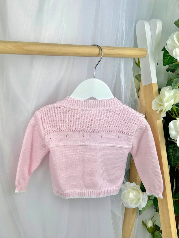 Baby Girl 'Emmy' Pink & White Bow Cardigan