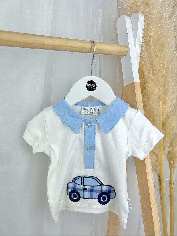 Baby Boy Blue Checkered Car Shorts Set