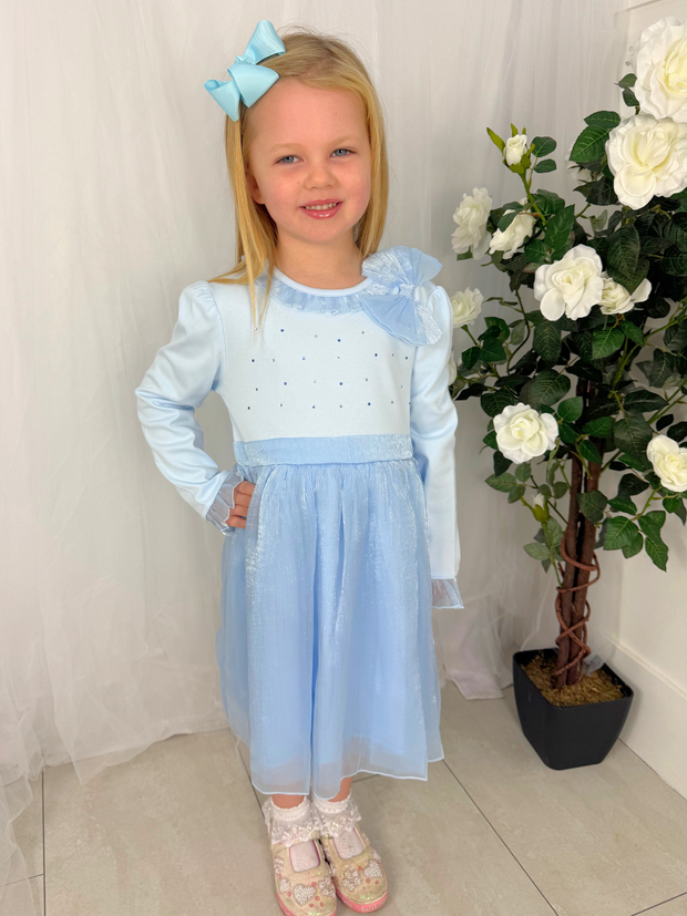 Mintini Girls Blue Bow Frill Dress (3M - 5Y)