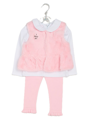 Girls 'Pink Floral' 3 Piece Gilet Outfit Set (12M-5Y)