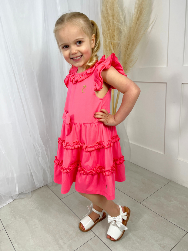 Caramelo Junior Girl Hot Pink Frill Dress With Bow