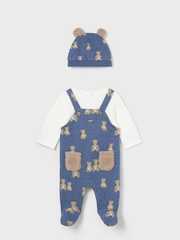 Mayoral Baby Boy Teddy Print Dungaree With Hat - 2 Colours