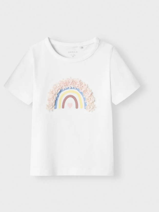 Name It Baby Girl White T-Shirt With Rainbow
