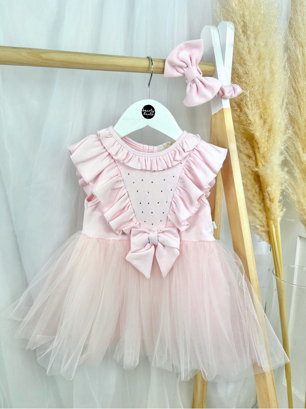 Caramelo Girls Pink Tulle Dress - with headand