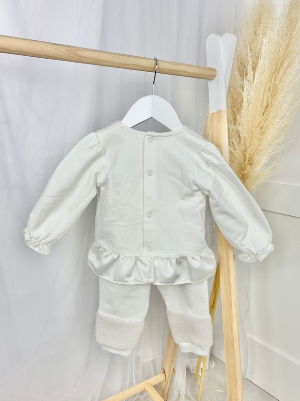 Toddler Girl Cream Bow Outfit Set