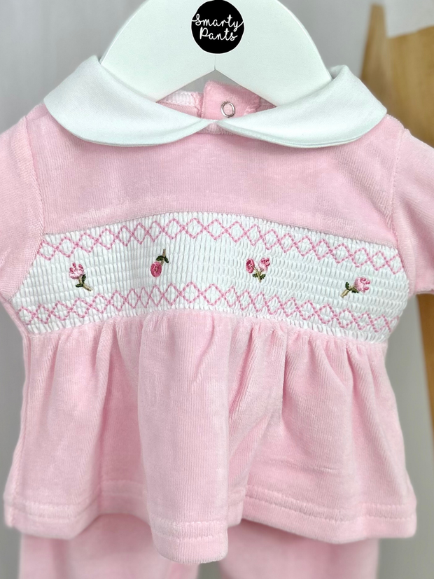 Pink Rose Smocked Outfit Set