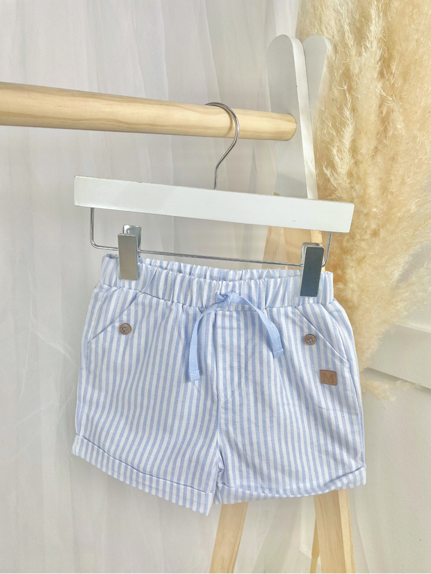 Mintini Toddler Boy Blue Stripe Top & Shorts Set