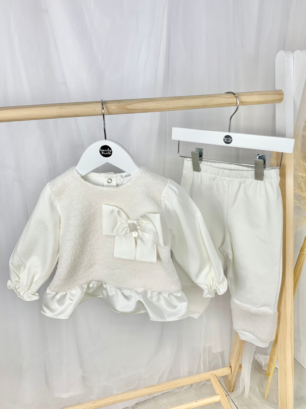 Toddler Girl Cream Bow Outfit Set