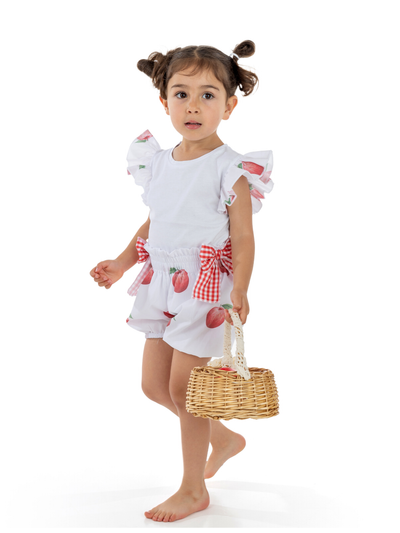 Meia Pata Girls Apples White Top & Shorts Set