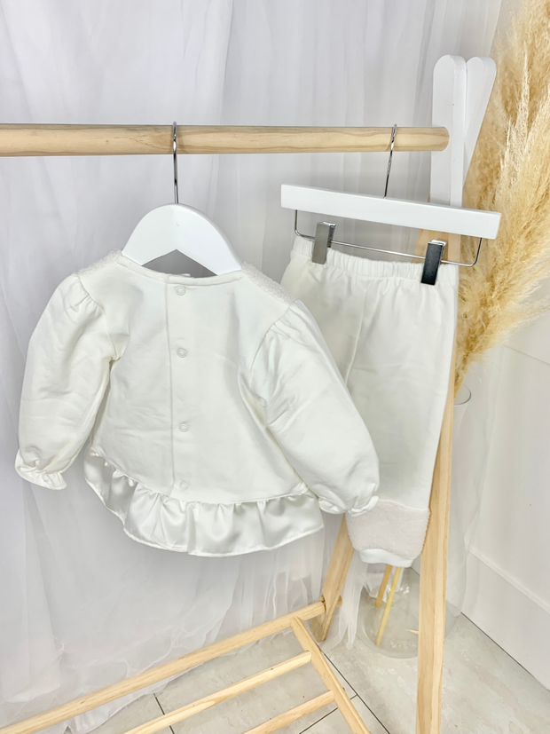 Toddler Girl Cream Bow Outfit Set