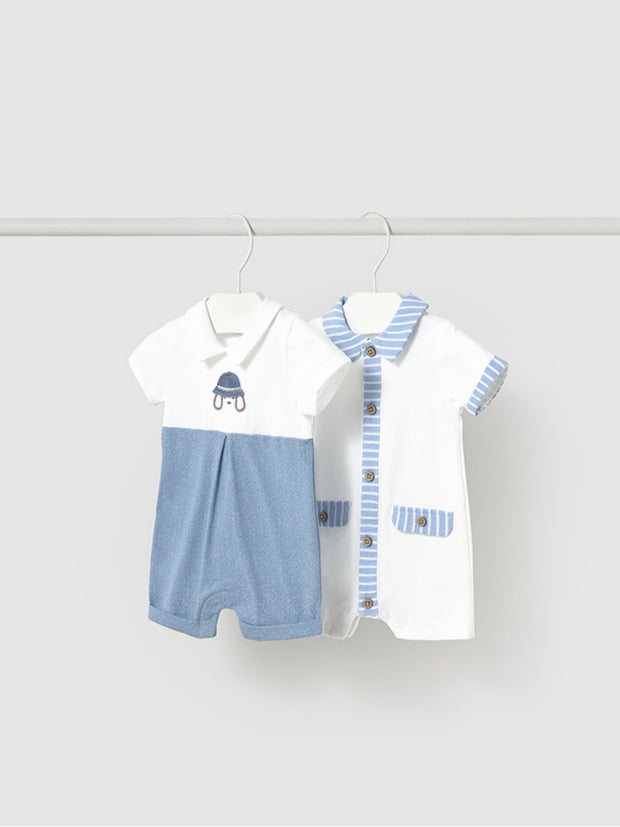 Mayoral Baby Boy 2 Pack Doggy Rompers - White/Blue