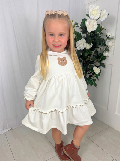 Deolinda Girl 'Teddy' Off White Dress (3M-4Y)