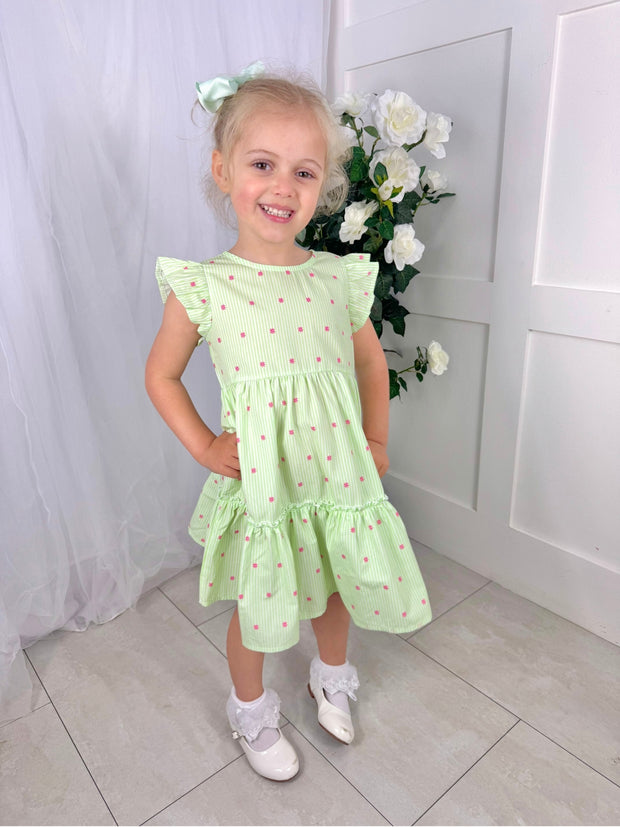 iDo Junior Girl Green Tiered Dress With Pink Flowers
