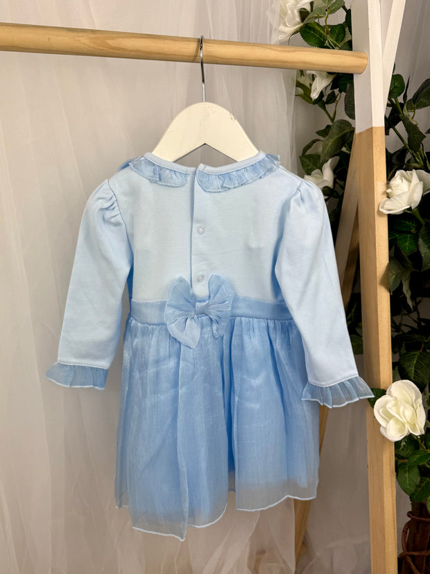 Mintini Girls Blue Bow Frill Dress (3M - 5Y)