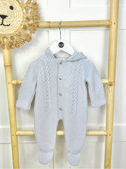 Unisex Grey Knitted Pramsuit with Pom Pom Hood - 2 Shades