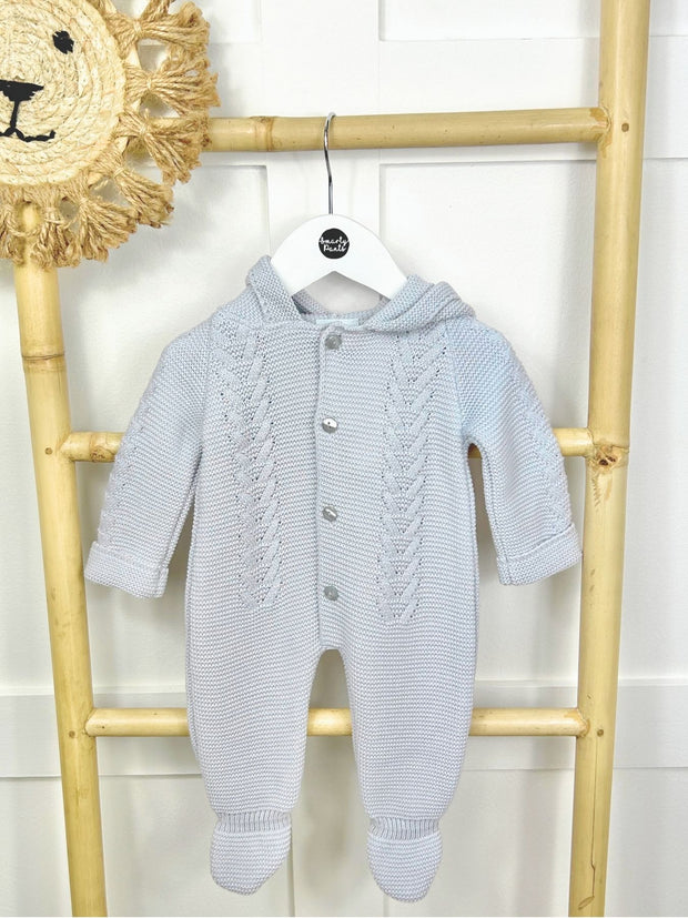 Unisex Grey Knitted Pramsuit with Pom Pom Hood - 2 Shades