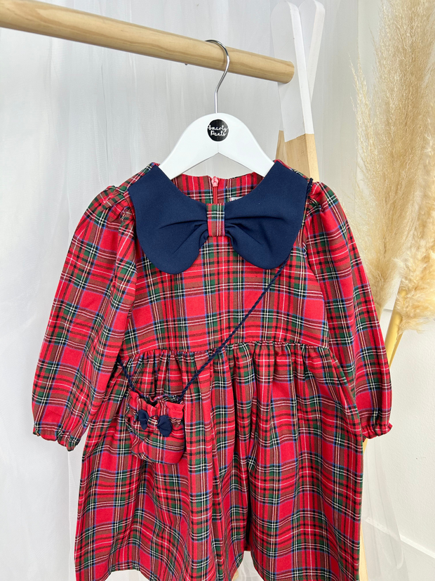 Girls Tartan Dress With Matching Bag - 2 Colours