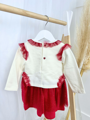 Mintini Toddler Girl Red & Ivory Dress