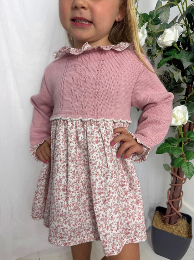 Baby Girls Pink Knitted Floral Dress (3M - 3Y)