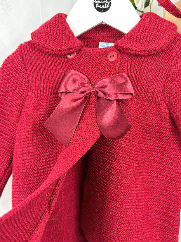 Baby Girls Red Knitted Coat & Hat Set (3M - 3Y)