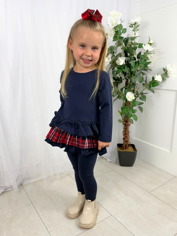 Girls 'Darcy' Tartan Bow Legging Set (18M - 8Y) - Navy