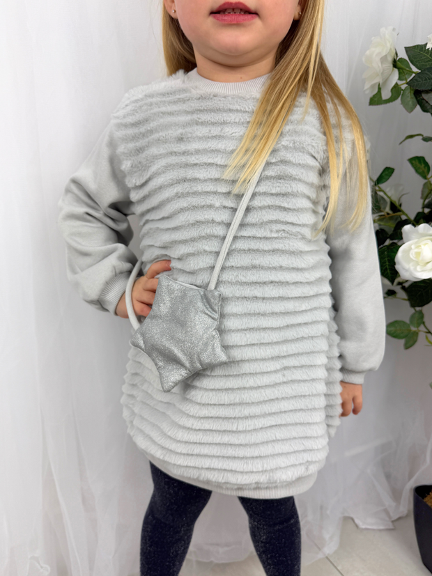 Mayoral Toddler Girl Grey Fur Dress & Bag (12M-4Y)