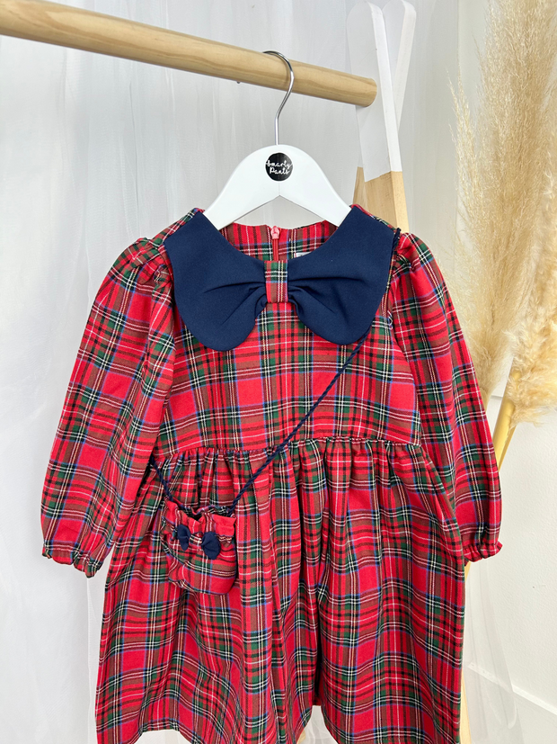 Girls Red Tartan Dress & Handbag Set (9M-4Y)