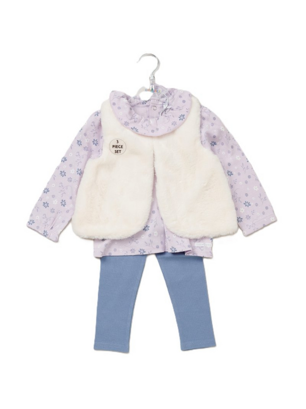 Toddler Girl Purple & Cream 3 Piece Gilet Outfit Set