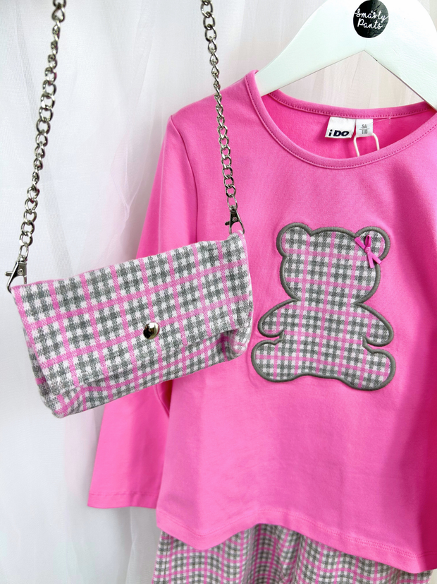 iDO Girls Pink Teddy Short Outfit Set With Handbag