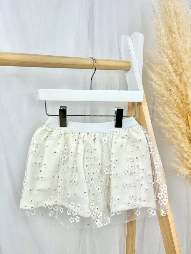 EMC Girls Cream Skirt With Daisy Tulle