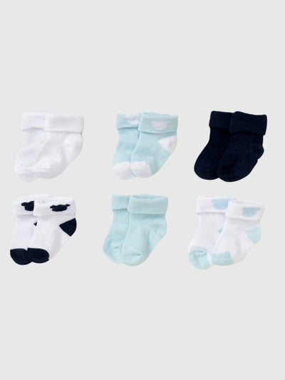 Baby Boy 6 Pack Blue Socks (0M-12M)