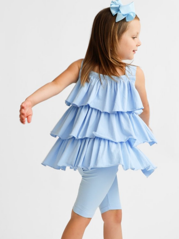 Girls 'Ava' Frilly Short Set - Blue