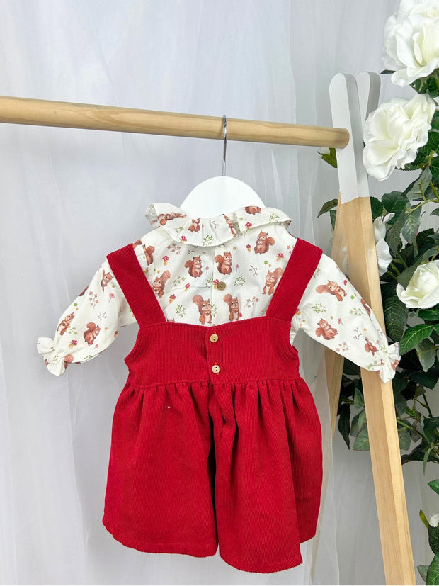 Girls Red Corduroy Pinafore Dress (3M-3Y)
