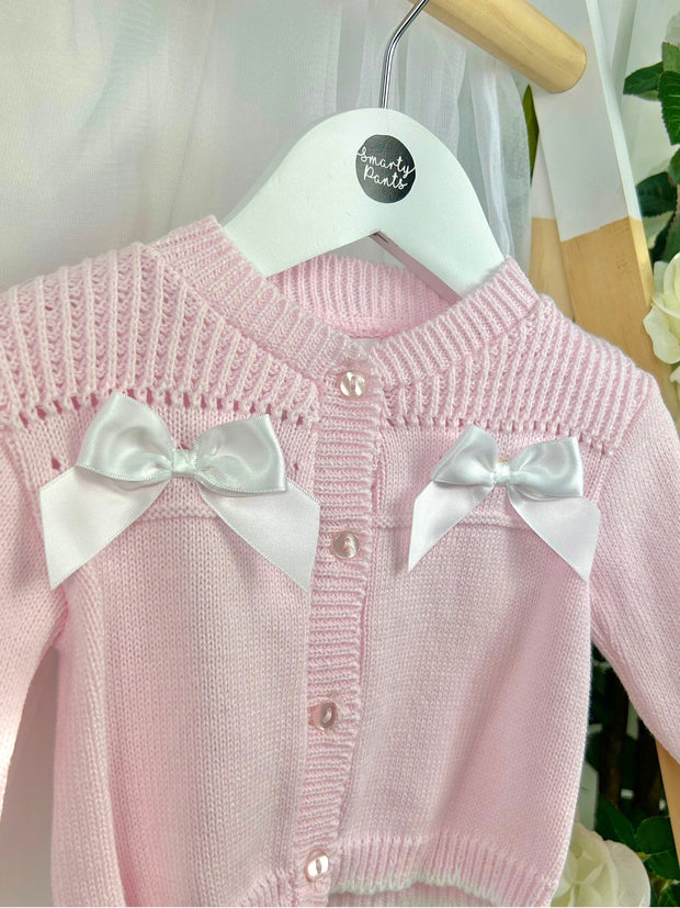Baby Girl 'Emmy' Pink & White Bow Cardigan