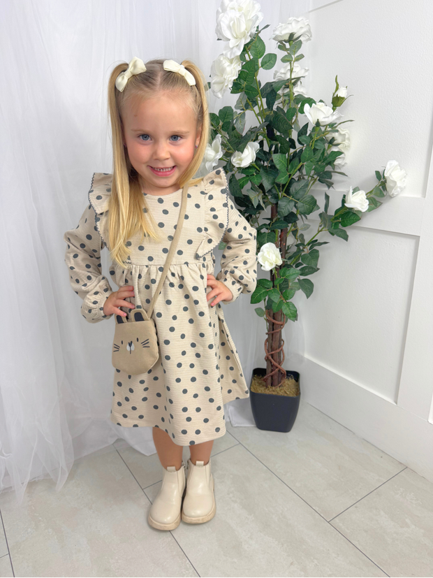 Mayoral Toddler Girl Beige Polka Dot Dress & Bag (12M-4Y)