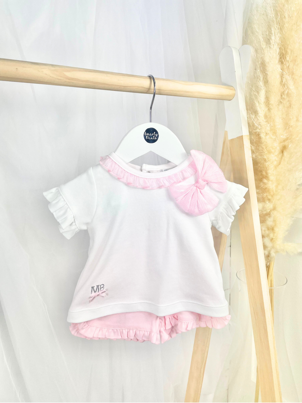 Mintini Baby Girl Pink Bow Short Set