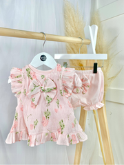 Mintini Baby Girl Pink Floral Short Set