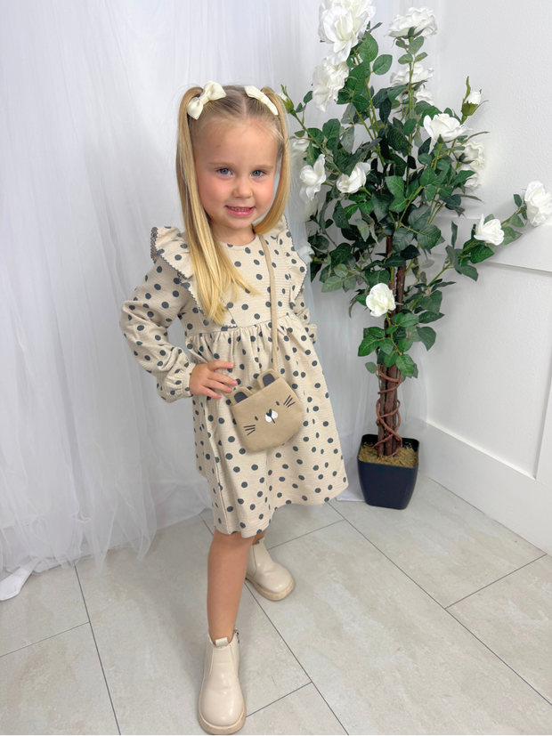 Mayoral Toddler Girl Beige Polka Dot Dress & Bag (12M-4Y)