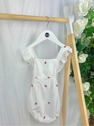 Name It Baby Girl Woven Organic Cotton Strawberries Romper