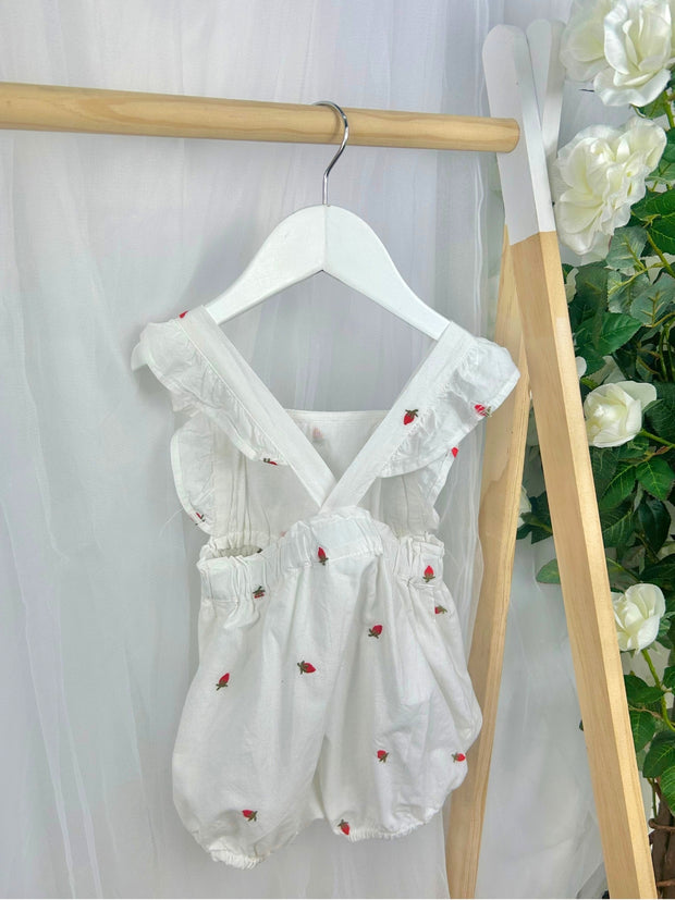 Name It Baby Girl Woven Organic Cotton Strawberries Romper