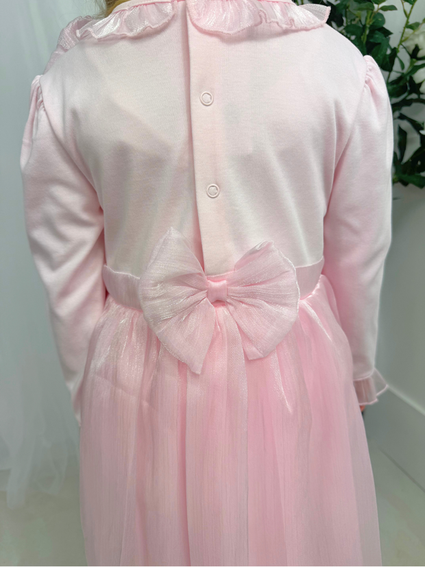 Mintini Girls Pink Bow Frill Dress (3M - 5Y)