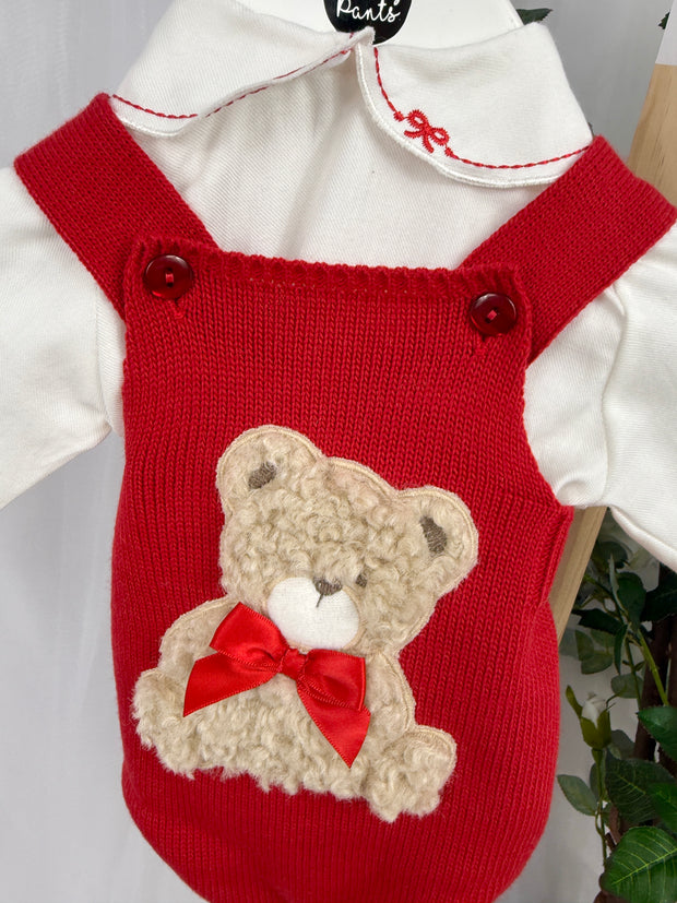 Pex Girls Bear Knitted Romper Set (0M - 24M) - Red