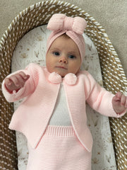 Pink Knitted Pom Pom Jacket and Trouser Set (NB-6M)